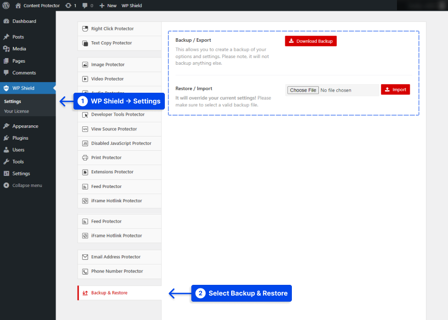 1 How to export import content protector setting