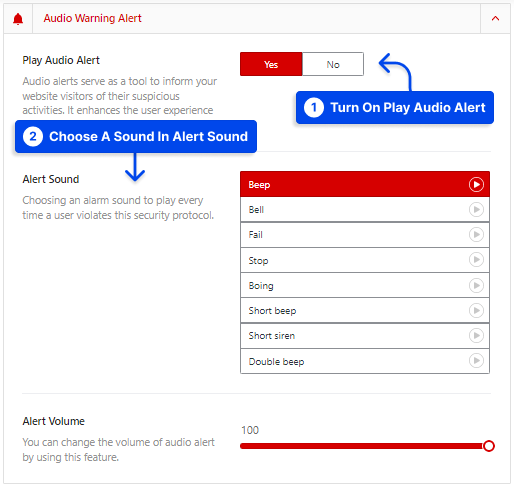 2 How to change the alert sound in the audio warning