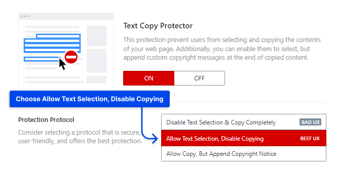 3 Choose Allow Text Selection Disable Copying