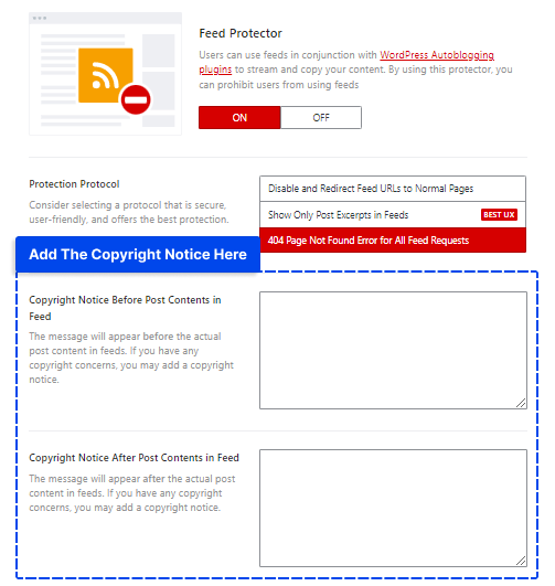 6 show copyright notice before or after the feed